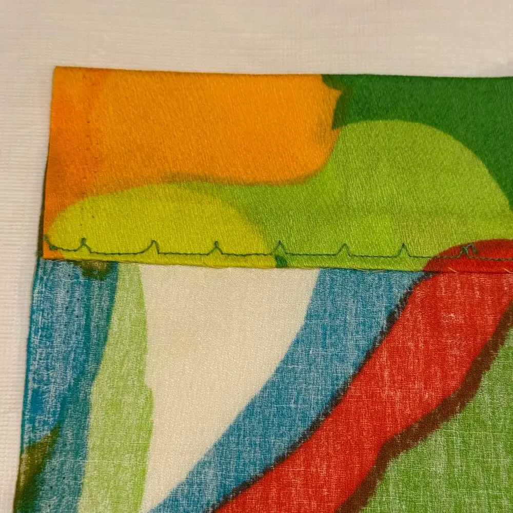 Colorful Floral Window Panels Set of 2 Orange Blue Green 27x40 Handmade Retro